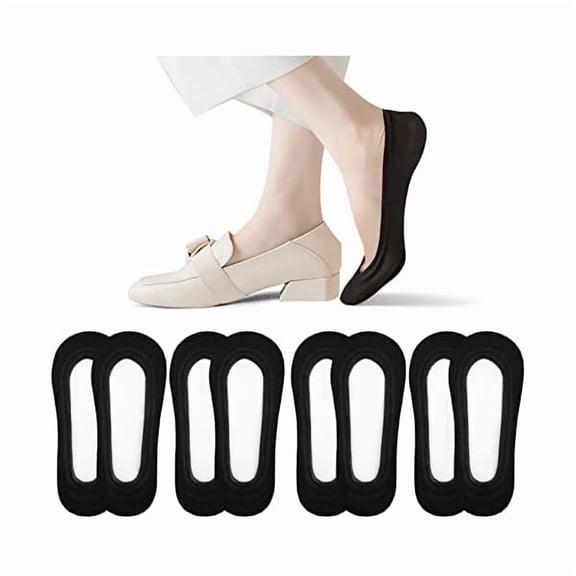 Eryueer No Show Socks Women's 4-8 Pairs Low Cut Non Slip Liner Invisible Socks for Flat Boat, Size 5-12