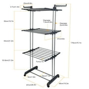 Foldable Drying Hanger, iMountek 3-Tier Foldable Rolling Drying Rack Laundry Clothes Storage Hanger with Dual Side Wings