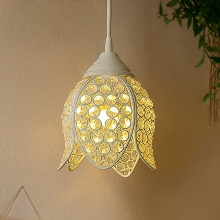 White Crystal Hanging Lotus Pendant Light