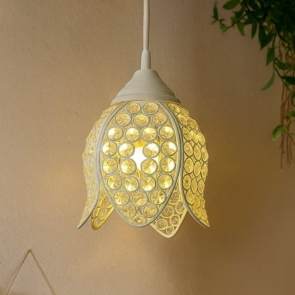 White Crystal Hanging Lotus Pendant Light