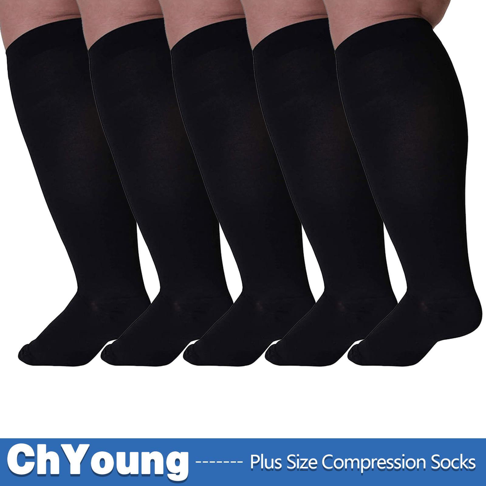 (5 Pack) Compression Socks 3XL for Plus Size Ankles and Extra Wide Calf ...