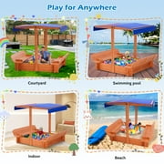Yexmas 48 Wooden Sandbox with Lid, Outdoor Large Kids Sandbox with Seat,for Yard Lawn Garden