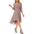 thumbnail image 4 of INSPIRE CHIC Women's V Neck 3/4 Sleeves High Low Chiffon Midi Dress L Grey Pink, 4 of 6