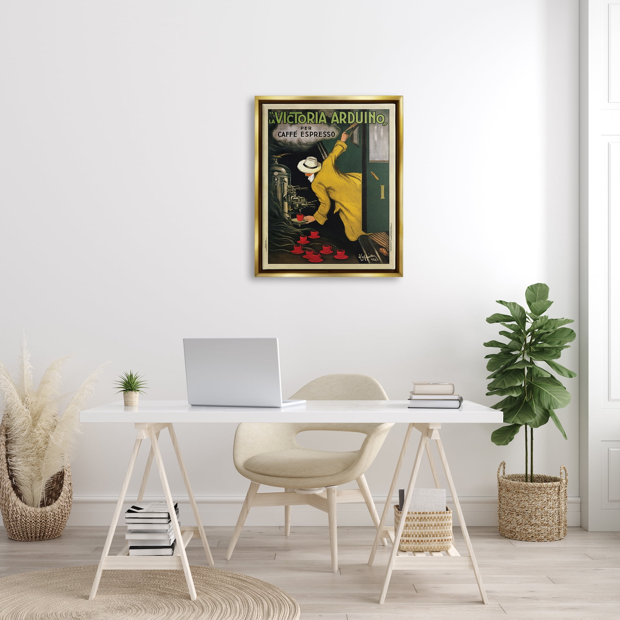Stupell Industries La Victoria Arduino Cafe Espresso Vintage Inspired Poster Metallic Gold Framed Floating Canvas Wall Art, 24x30, by VeeBee