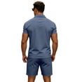 thumbnail image 3 of Uwinwear Men's Casual Athletic Tracksuits Sets Solid Color Half-Zip Polo Shirt and Drawstring Shorts Set Athletic Tracksuits 2 Piece Outfit,Navy,XXL, 3 of 4