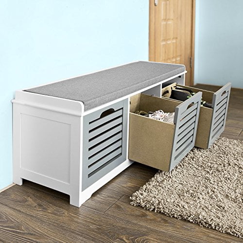Haotian FSR23 HG Storage Bench with 3 Drawers Padded Seat Cushion Hallway Bench Shoe Cabinet Shoe Bench Walmart