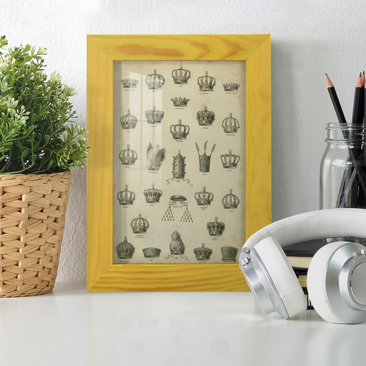 Heraldic Crowns & Coronets II -Framed Print w/glass-Sunflower Yellow