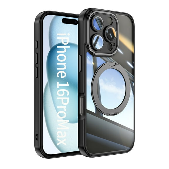 ELEHOLD Case for iPhone 12 Pro Max, Shockproof Anti-Scratch Full Camera Protector Case with 360° Ring Holder Stand,Black
