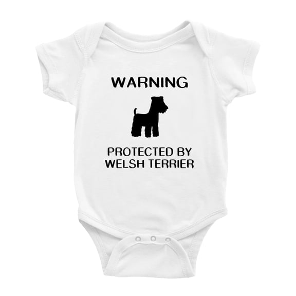 Warning: Protected by A Welsh Terrier Dog Funny Baby Rompers Bodysuit (White,0-3 Months)