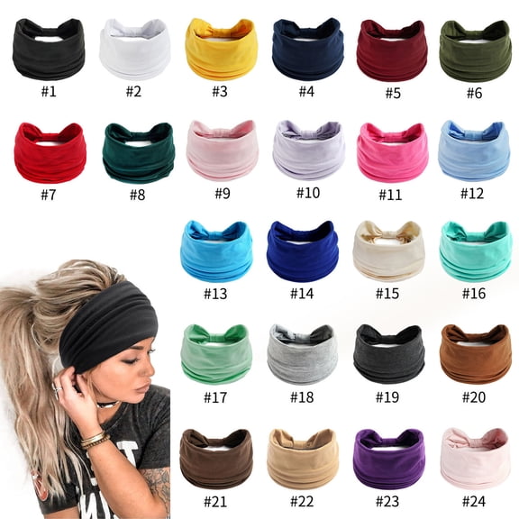 Hyknon Wide Headbands for Women, Non Slip Soft Elastic Thick Hair Bands, Simple Solid Color Head Wraps, Knotted Sweat Absorption African Turbans Bandana Headscarf for Gym Yoga Running Fitness, (P)