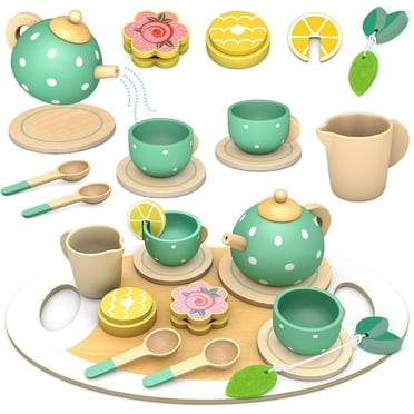 OSLINE Wooden Tea Set for Toddlers,Pretend Play Kids Toy Party  for Girls Boys -- Birthday Gifts