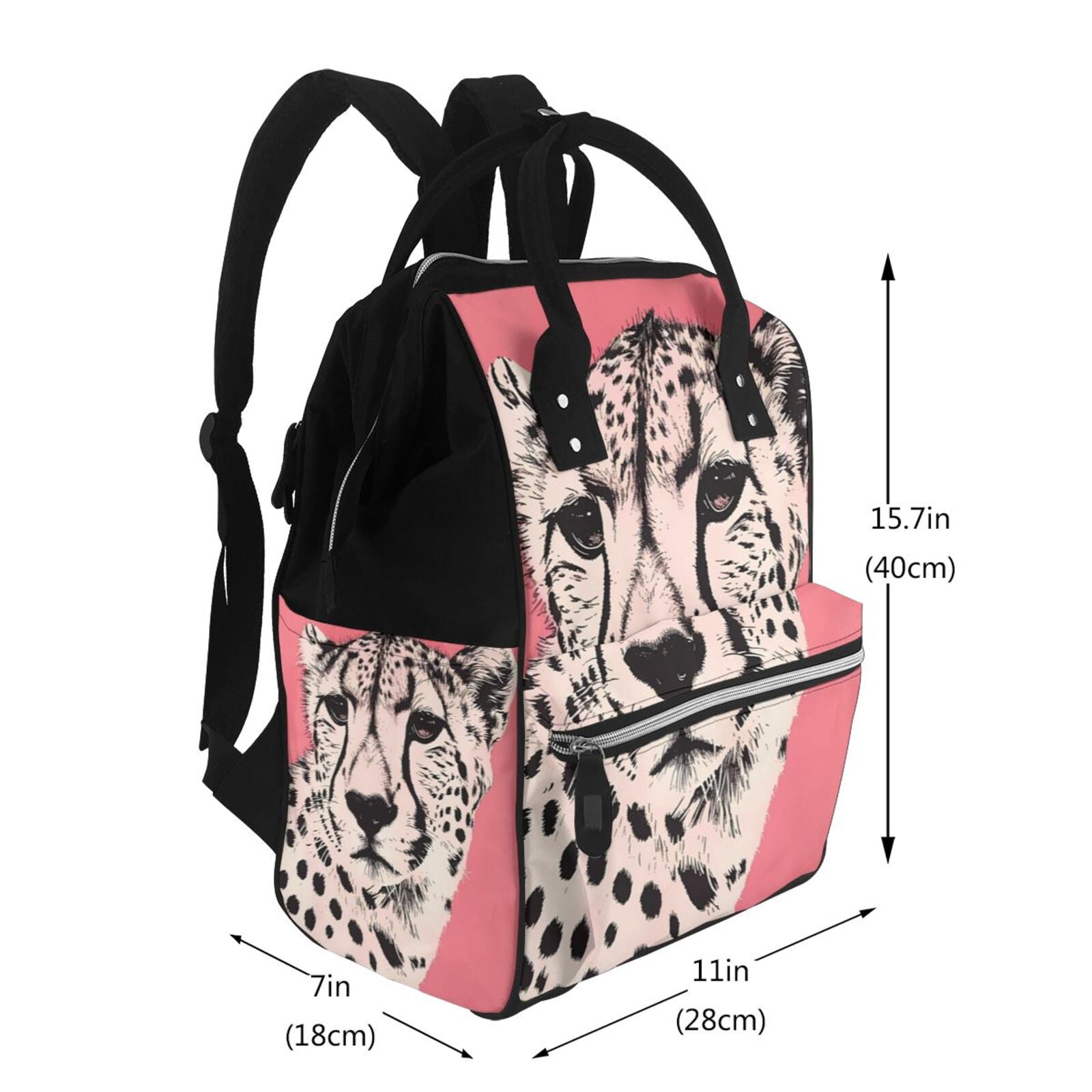 Ratiio Pink Cheetah Art Mummy Backpack - Waterproof Twill Canvas, Large Capacity Diaper Bag with Multiple Pockets and Adjustable Straps