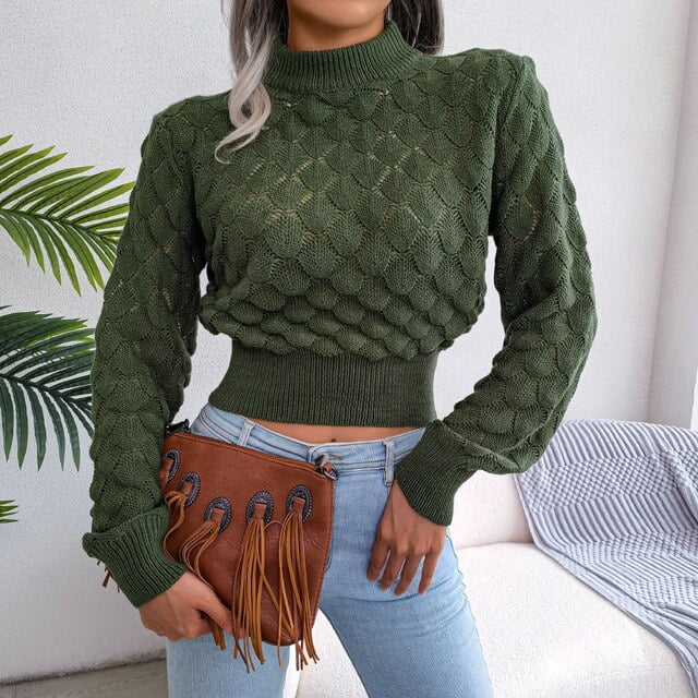 New Solid Color O-Neck Puff Sleeve Sweater New Solid Color O-Neck Puff Sleeve Sweater