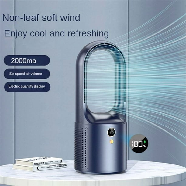 Escritorio para el Hogar Turbo Ventilador EléCtrico Sin Aspas Recargable por USB Silencioso Mini Ventilador PortáTil de RefrigeracióN por Aire Viento de 6 Velocidades 2000MAh A