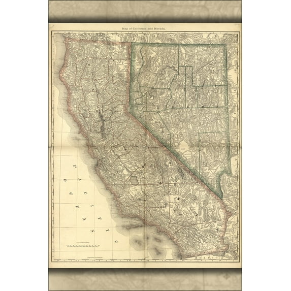 24"x36" Gallery Poster, map of california & nevada 1881