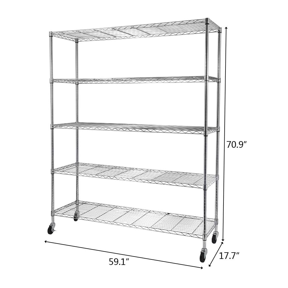 Zimtown 5-Shelf Storage Rack, Adjustable NSF Wire Shelves with Wheels for Garage Storage Organizer Chrome, 59''L x 18''W x 71''H, 2500 lbs Capacity