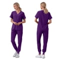 thumbnail image 4 of Scrub Sets for Woman Solid V-Neck Short Sleeve Tops Long Pants Nurse Work Uniform with Pockets Purple XXL, 4 of 4