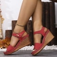 thumbnail image 3 of Platform Sandals Women Cork Slingback Wedges Open Toe Heels Comfortable Arch Support Summer Beach Orthopedic Shoes Red Size 6.5, 3 of 6