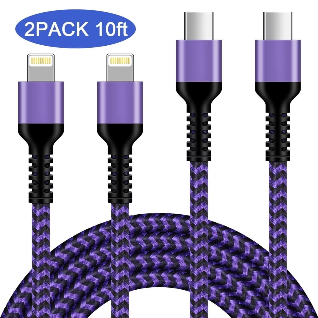 HAOANO 2PACK USB C iPhone Charger Cables 10ft,Nylon Braided Type C Charger Cable for iPhone USB C Cable 10ft 3A Fast Charging Cable Cords Compatible for iPhone 14/13/12/11 iPad iPod,Purple