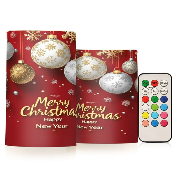 2 PCS Flameless Candles with Remote Timer LED Battery Operated Flickering Candle Light for Wedding Table Home Decoration Gifts Dark Red Christmas Background