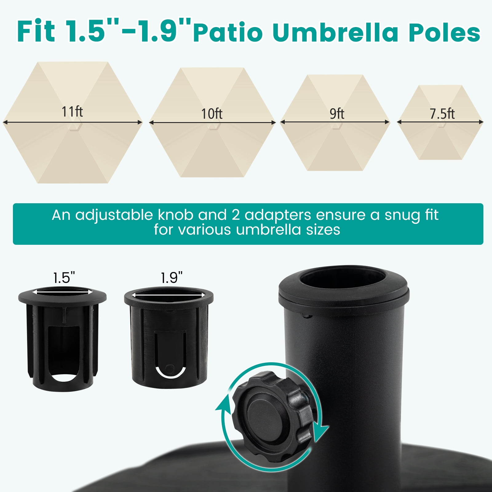 Costway Fillable Patio Umbrella Base with Wheels & Telescopic Pull Rod, Umbrella Stand