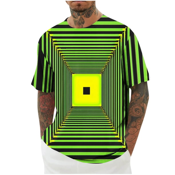 Mens Camisas de Manga Corta Impresión Casual Deportes Cuello Redondo Blusa, Poliéster Ligero para la Primavera Verano Al Aire Libre Uso Diario