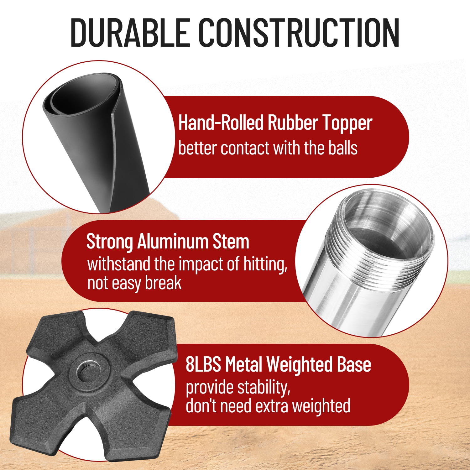CureCalor Baseball Batting Tee, Adjustable 24" to 46" Heavy Duty Hitting Tee for Baseball & Softball