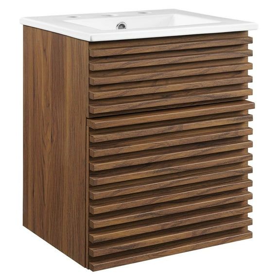 Modway Render 18" Wall-Mount Bathroom Vanity in Walnut White