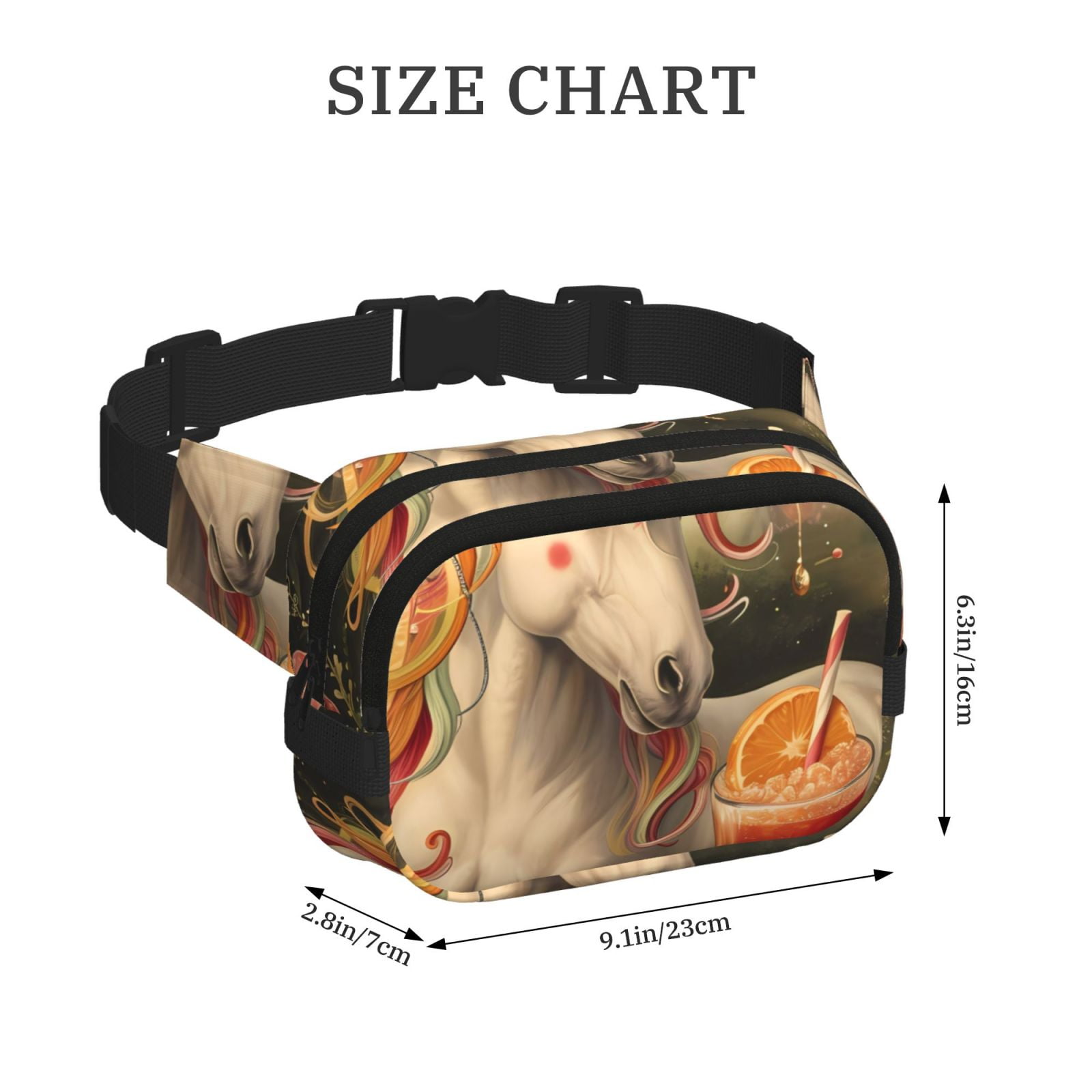 Picia Countryside Fruit White Horse Print Square Double-Layer Waist Bag Mini Adjustable Waist Belt Bag Exercise Running Travel Hiking