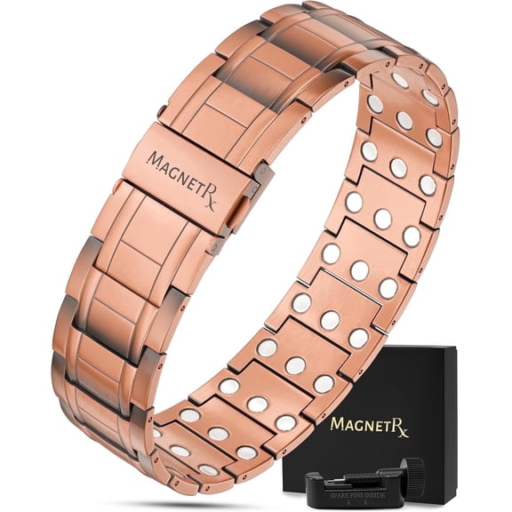 MagnetRX Men's Magnetic Copper Bracelet, Adjustable Fold-Over Clasp - Stealth