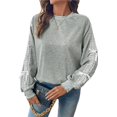thumbnail image 2 of Sudadera Informal para Mujer, Cuello en V, Encaje, Farol, Larga, Holgada, para Otoño Gris M, 2 of 10