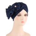 thumbnail image 2 of Penkiiy Women Turban Flower Caps Vintage Beanie Headscarf Elastic Headwrap Hat Wrap Cap Navy, 2 of 2