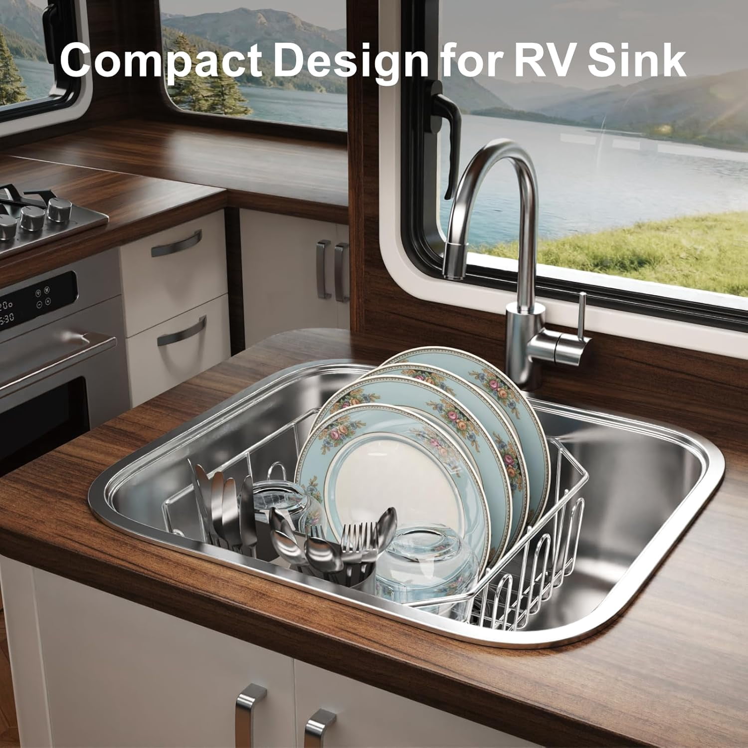 iSPECLE Small in Sink Dish Drying Rack - Stainless Steel Compact Dish Drainer for RV Kitchen Apartment Sink, Rust Resistant Inside Sink Rack, 1–2 Person Households, 11.6" W x 13.4" L, Silver