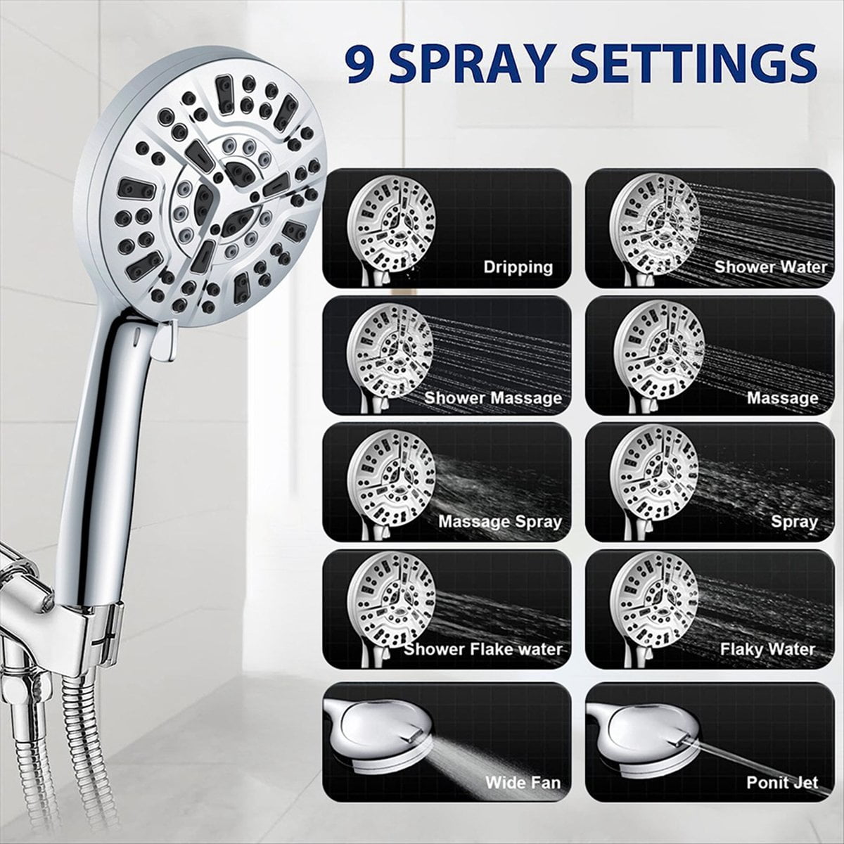 All Metal Bathtub Faucet with 9 Spray Modes, Chrome Finish Tub Faucet with Built-in Diverter & Universal Adapter Fittings