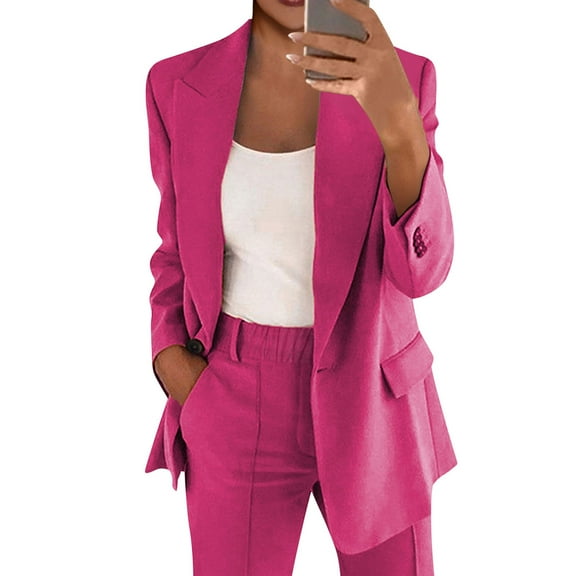 Women's Casual Long Sleeve Solid Color Lapel Cardigan Suit, Two-Piece Matching Pants Set, Material, Fits True To Size, For Autumn And Spring Daily Wear