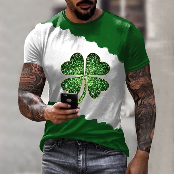 Blusas y camisas de manga corta y cuello redondo para hombre, estilo casual, con estampado del Día de San Patricio, para hombre, para fitness, deportes, pantalones cortos, camisetas, blusas de poliést