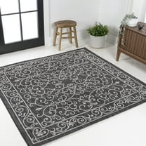 JONATHAN Y SANTA MONICA 3' Square Area Rug, Charleston Vintage Filigree Textured Weave - Black/Gray, SMB106G-3SQ