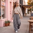 thumbnail image 7 of Leopard Print Sweatpants Women High Elastic Waist Wide Leg Pants with Drawstring Side Pockets Casual Relaxed Fit Trousers, 7 of 7