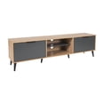 thumbnail image 1 of Meuble TV moderne en bois d'ingénierie CorLiving Cole avec rangements ouverts et fermés pour téléviseurs jusqu'à 85 pouces, gris/marron, 1 of 9