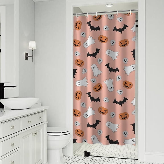 Pink Halloween Ghosts Bats and Pumpkins Shower Curtain 36"x72" ,Bathroom Decorative Shower Curtains Set with 12 Hooks,Modern Waterproof Washable Shower Curtain