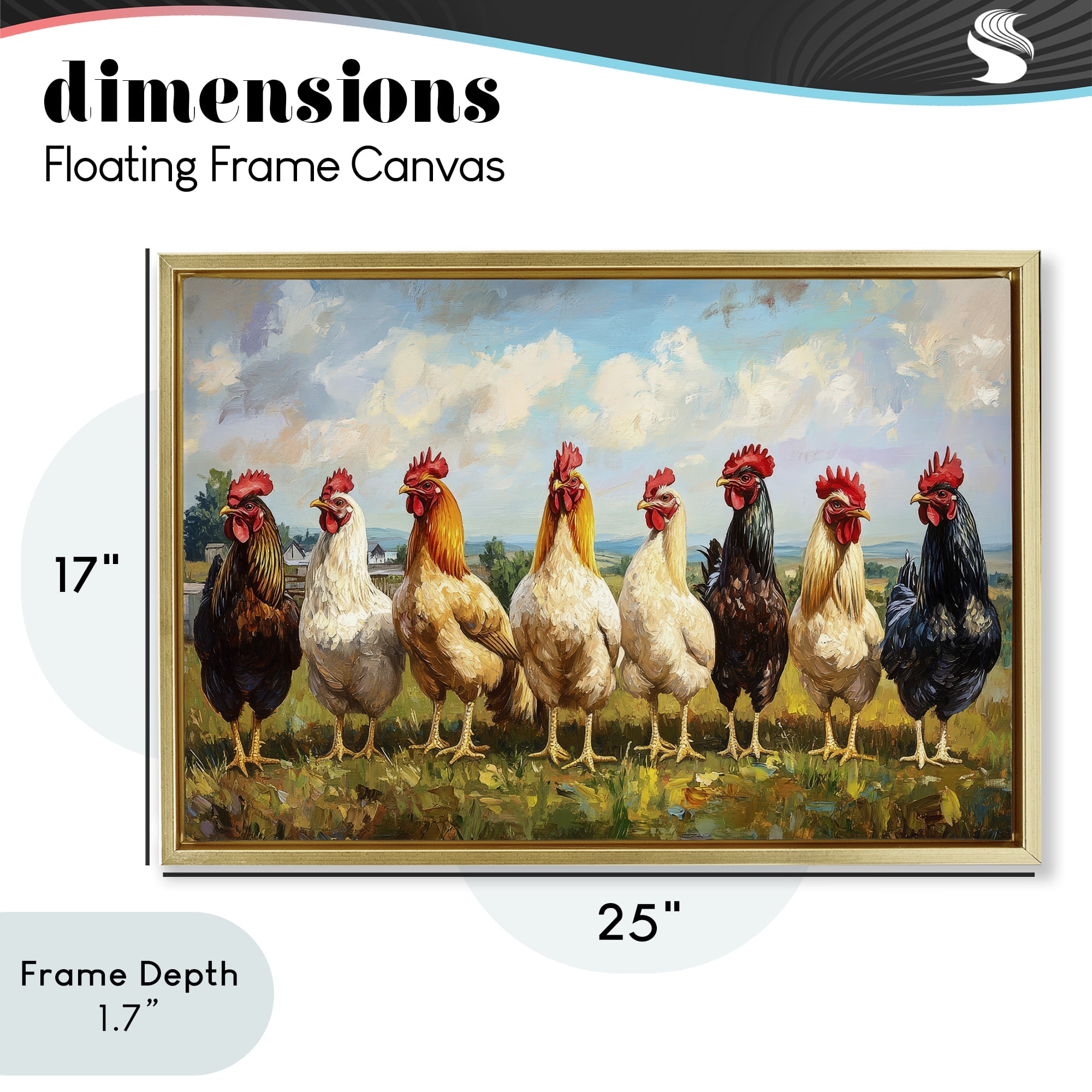 Stupell Industries Chicken Brood on Horizon Gold Framed Floater Canvas Wall Art, design by Petal Prints Design