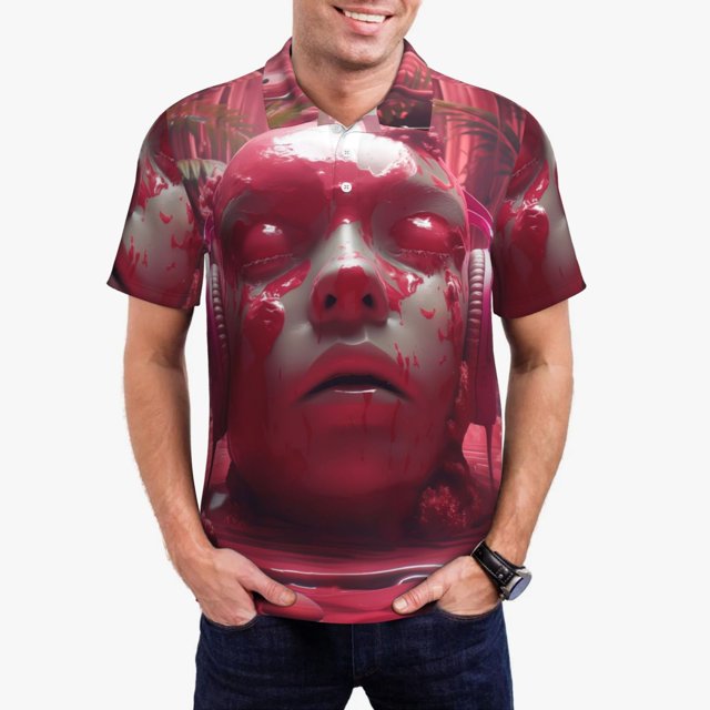 Fotbe Surreal Pink Headphones Camiseta Polo de Golf para Hombre con Estampado – Camisa Deportiva Transpirable con Cuello Abotonado-Medium