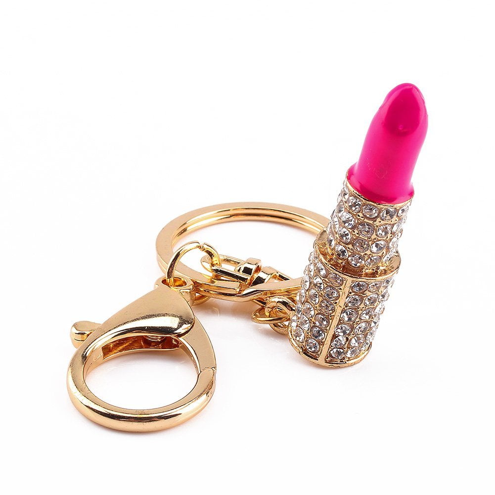 Lipstick Makeup Crystal Rhinestone Keychain Key Chain Sparkling Key