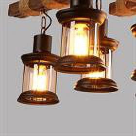 DENEST 8 Lights Rustic Country Chandelier Wood Fixture Pendant Industrial Cafe Bar 110V