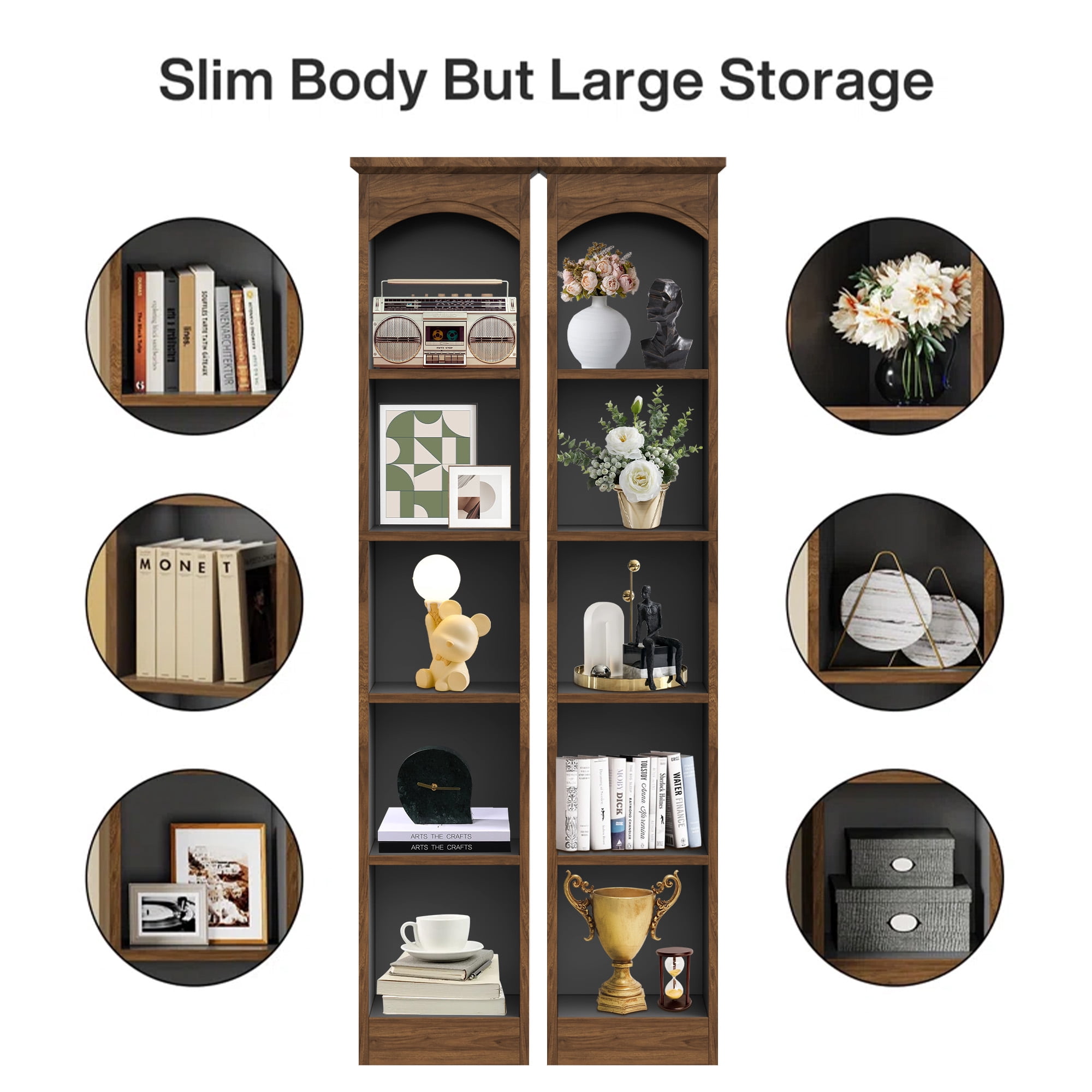 MAYEERTY Slim Narrow 5-Cube Corner Bookcase, 70.9" White Oak Mix Vertical Display Storage Rack