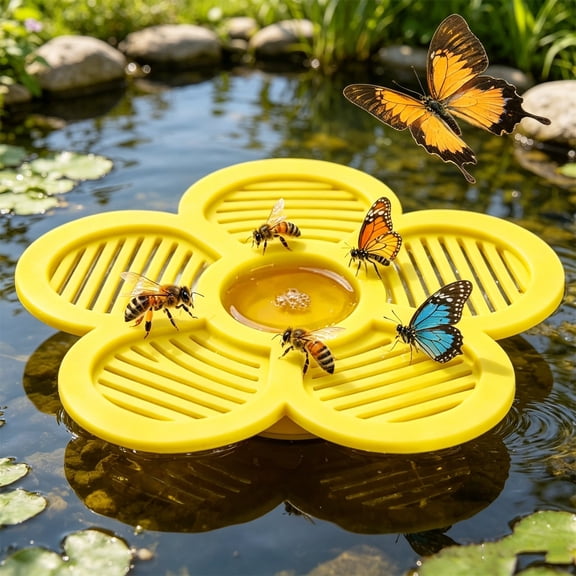 Floating Bee Water Station with Flower Design, Safe Drinker for Bees & Butterflies, Garden Water Feeder
