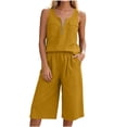thumbnail image 6 of Zynoxe Two Piece Sets for Women With Pockets Fashion Zipper Round Neck Sleeveless Tank Top Wide Leg Culottes Set Versatile Solid Color Vacation Outfits Comfy Breathable Cotton Linen Summer Sets 2XL, 6 of 9