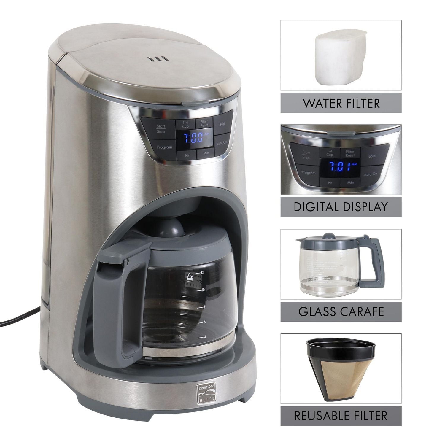 Kenmore Elite Programmable 12-Cup Coffee Maker, Premium Design with Auto Brew & Keep Warm Functions