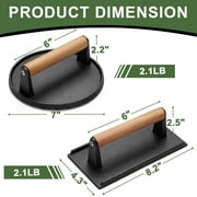 Mibote Burger Press, 2 Pcs Heavy-Duty Cast Iron Smash Bacon Press with Wood Handle for Griddle, Sandwich, Nonstick Pan