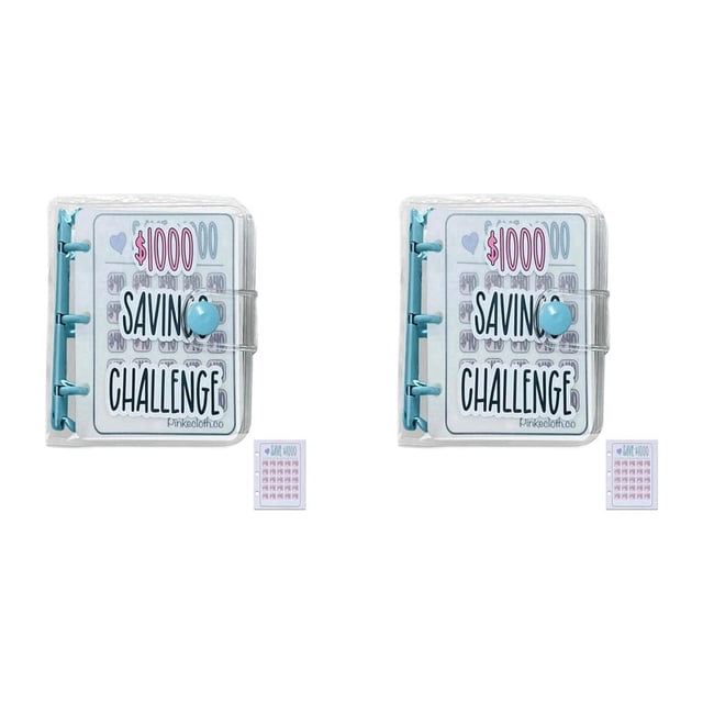 2X Carpeta de DesafíOs de Ahorro de 1000, Libro de DesafíOs de Ahorro de Dinero Mensual con Sobres, Mini Carpeta de Presupuesto (Azul)